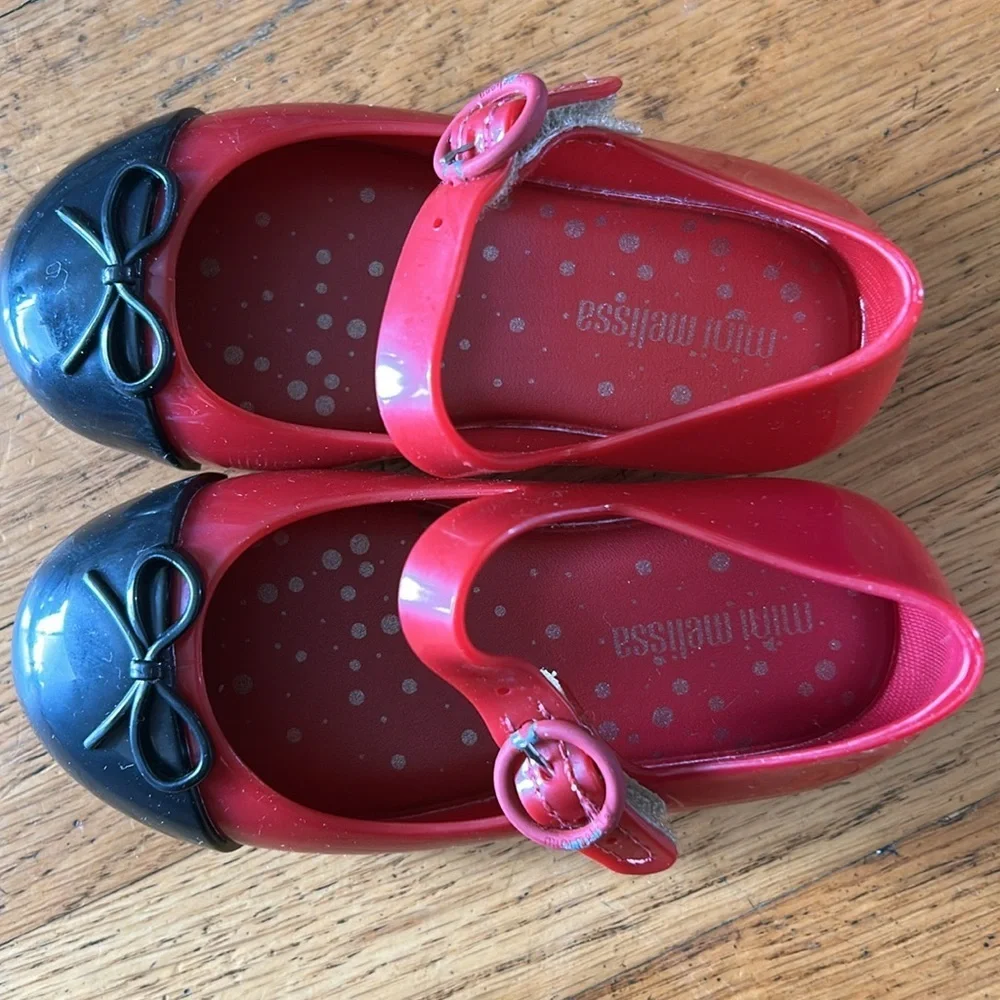 Mini Melissa Mary Jane Minnie Mouse Kids Red and Black Shoes Size 7